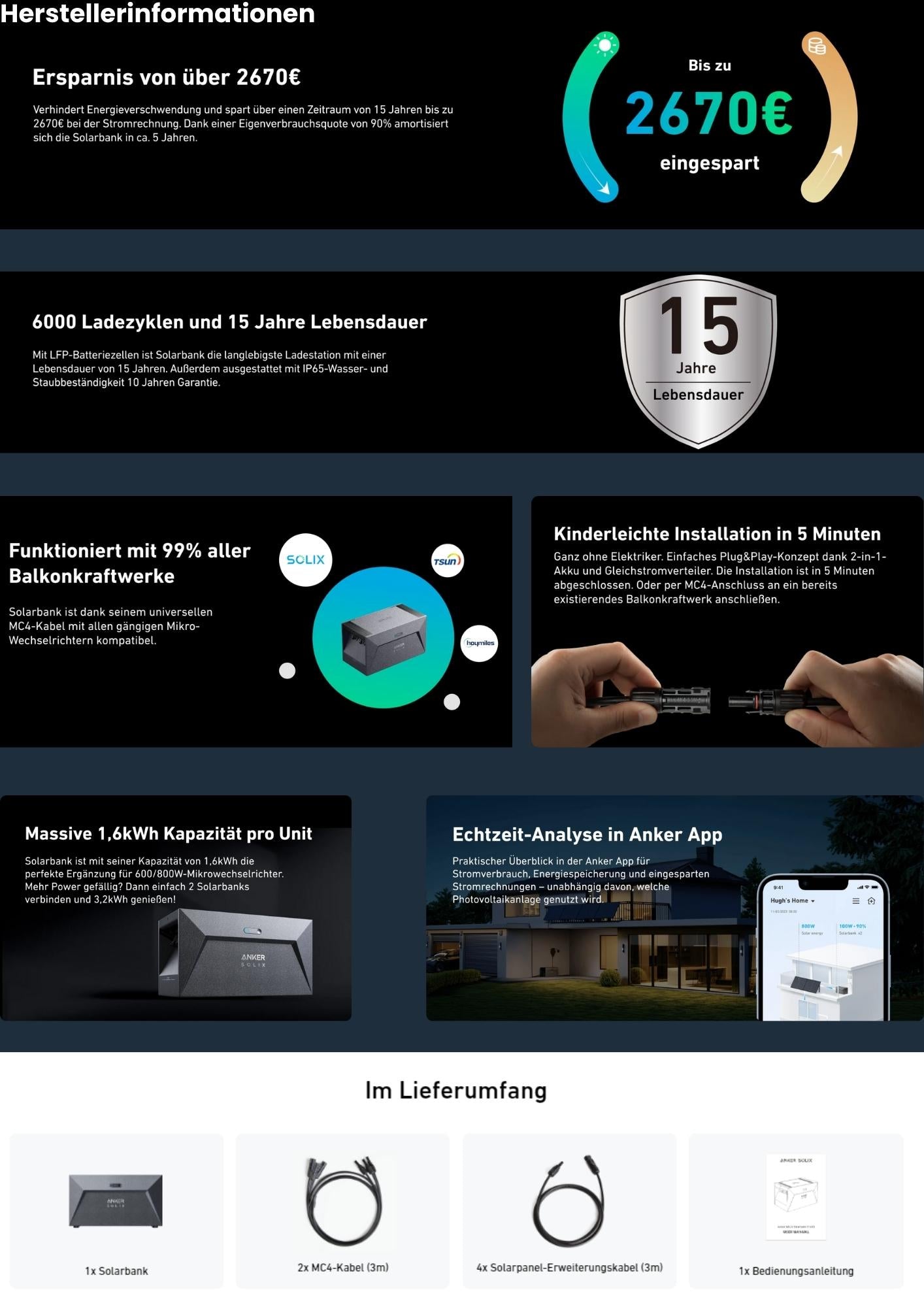 Anker SOLIX E1600 Speicher für Balkonkraftwerk Solarbank Solarstromspeicher 1600Wh
