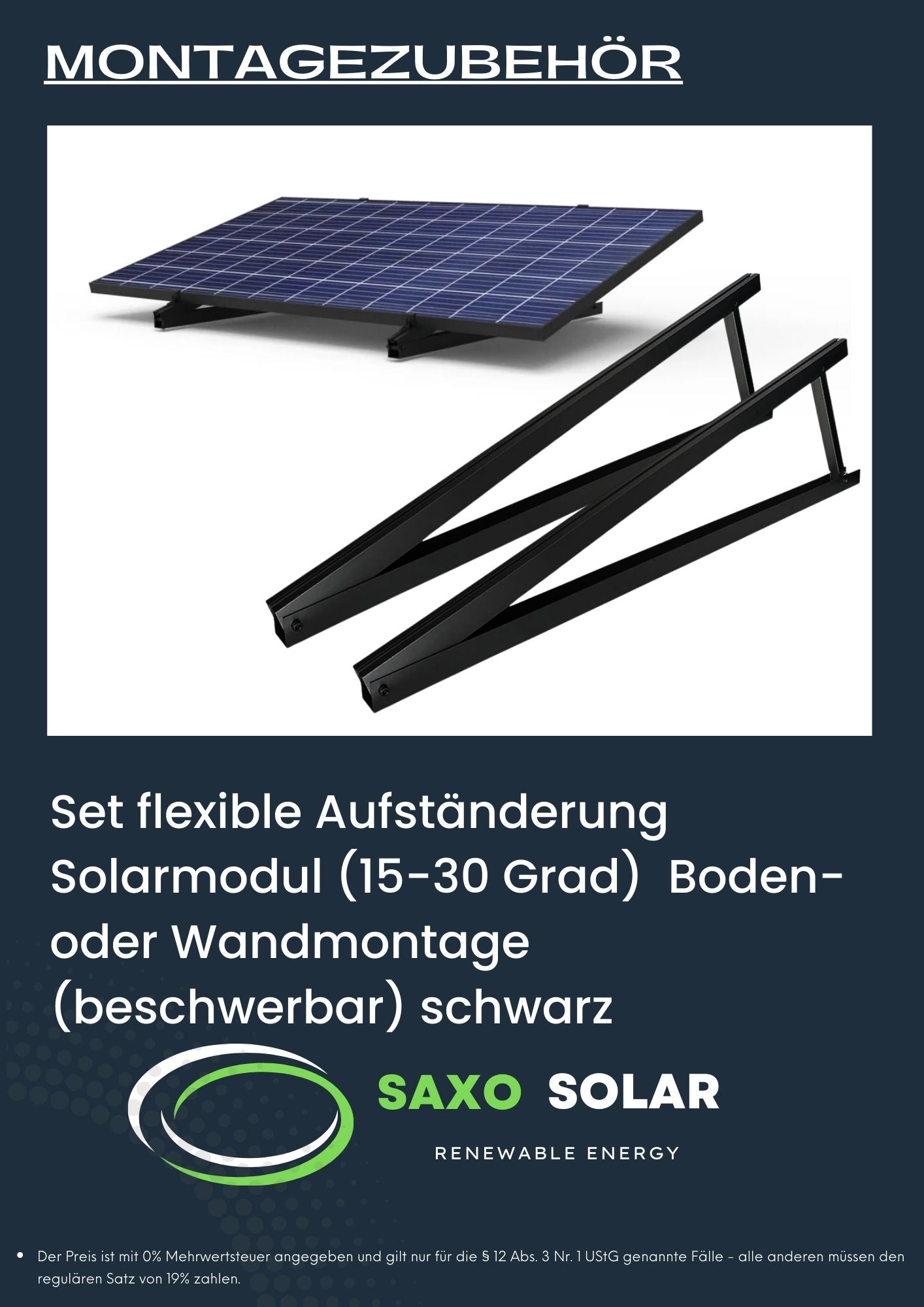 Set flexible Aufständerung Solarmodul (15-30 Grad) Boden- oder Wandmontage (beschwerbar) schwarz