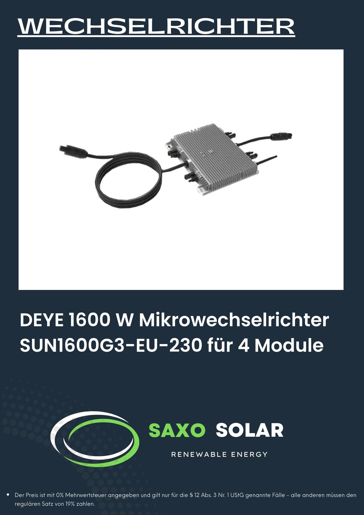 DEYE 1600 W Mikrowechselrichter SUN1600G3-EU-230 für 4 Module