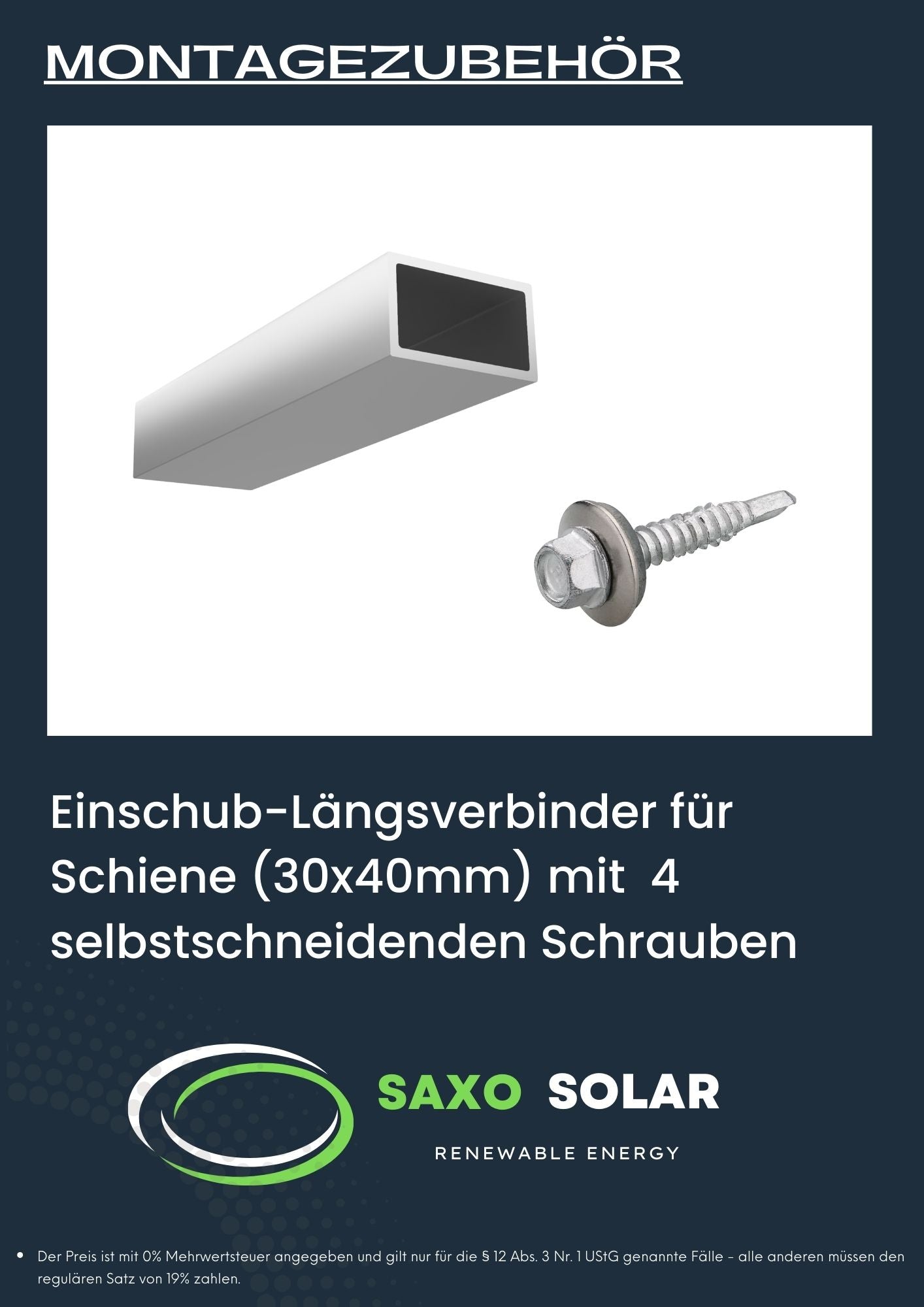 Einschub-Längsverbinder für Schiene (30x40mm) mit 4 selbstschneidenden Schrauben