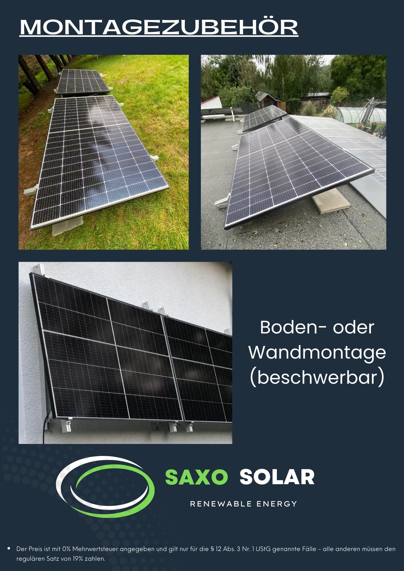 Set flexible Aufständerung Solarmodul (15-30 Grad) Boden- oder Wandmontage (beschwerbar)