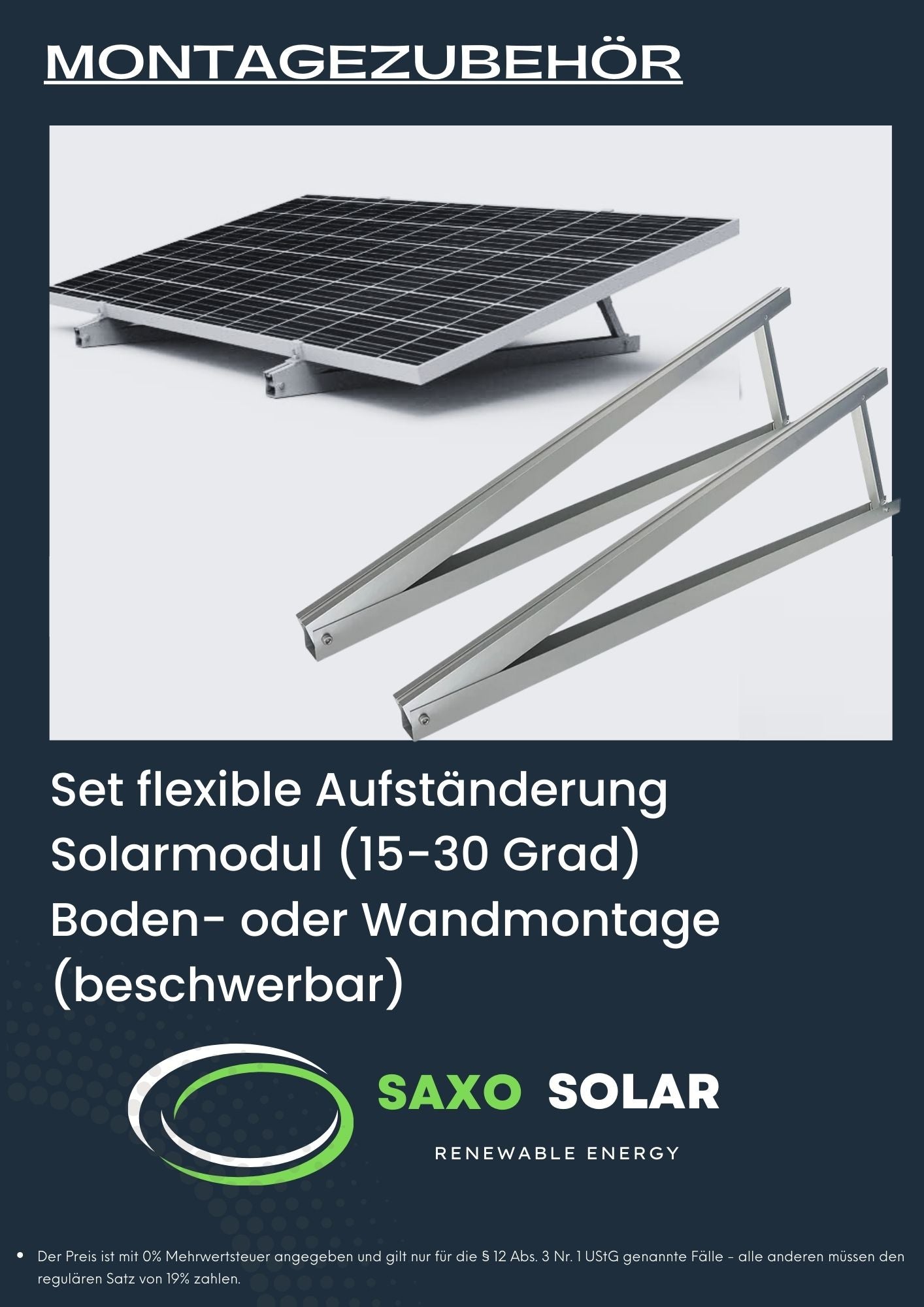Set flexible Aufständerung Solarmodul (15-30 Grad) Boden- oder Wandmontage (beschwerbar)