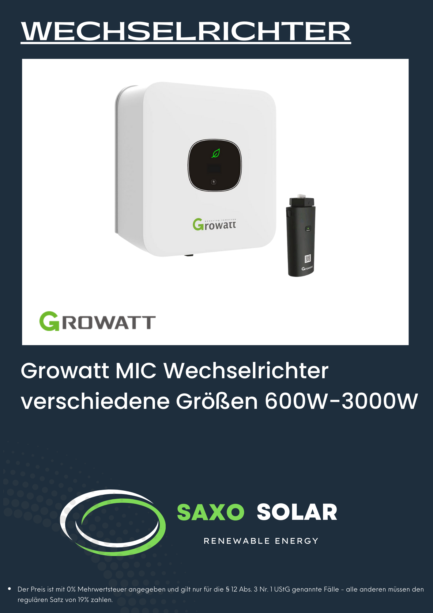 Growatt MIC Wechselrichter verschiedene Größen von 600 W bis 3000 W