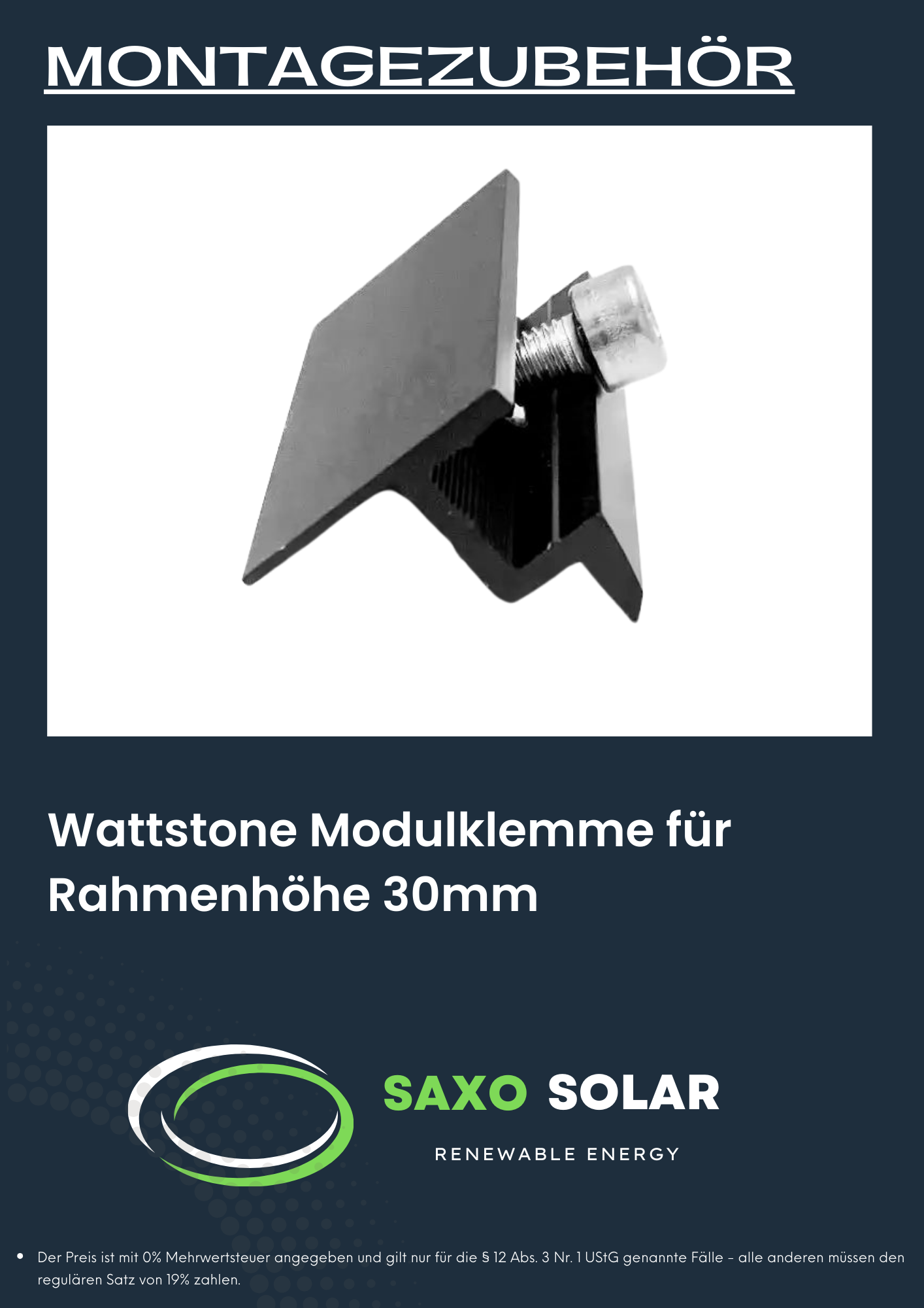 Wattstone Modulklemme für Rahmenhöhe 30mm