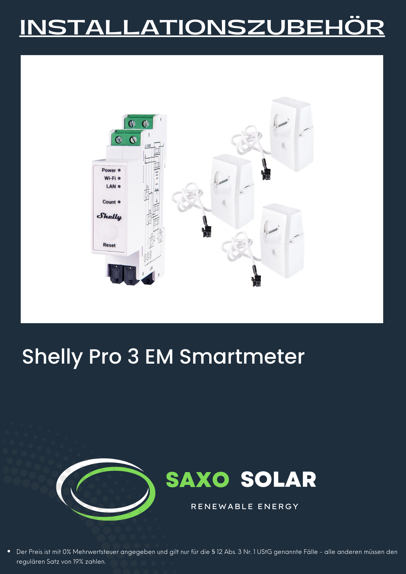 Shelly Pro 3EM 3-Phasen Stromverbrauchsmessgerät inkl. 3x Stromwandler 120A