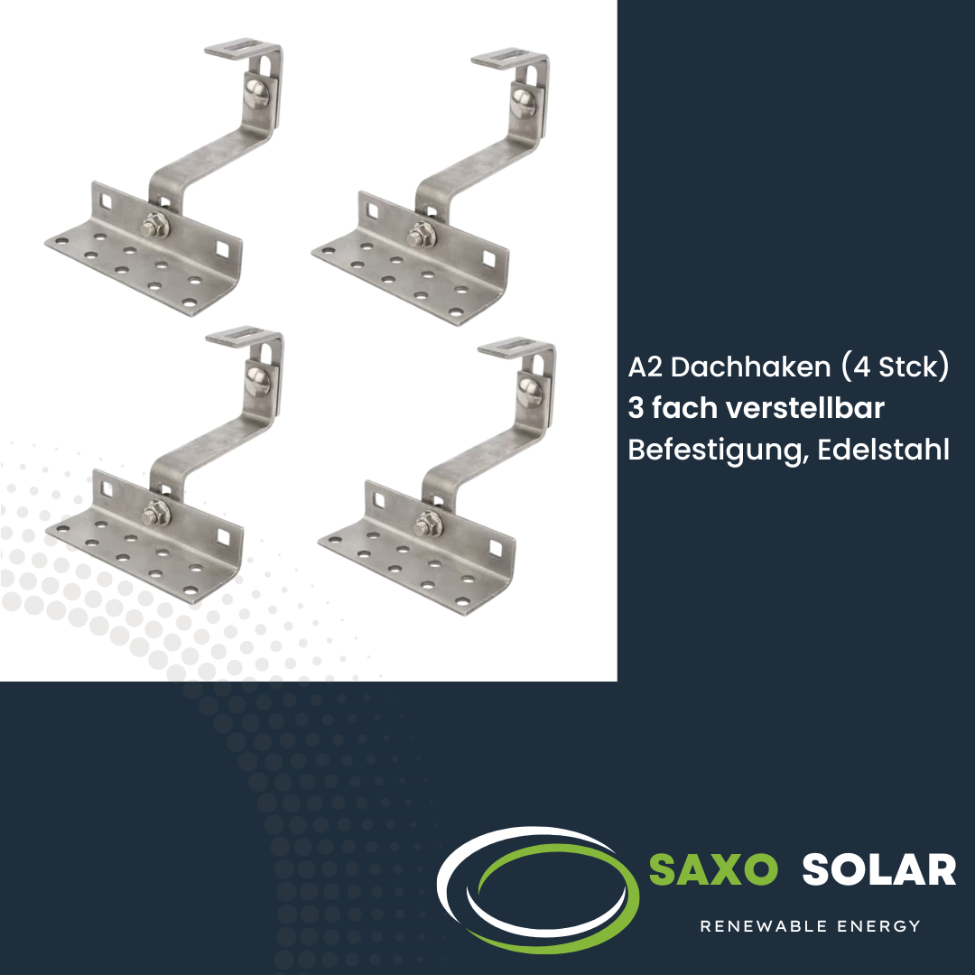 4 Stück Solarmodul A2 Dachhaken 3-fach verstellbar aus Edelstahl Solar PV Solarmodul Dachhaken Halterung Zur Montage von Solarpanelen Photovoltaik Seitenmontage