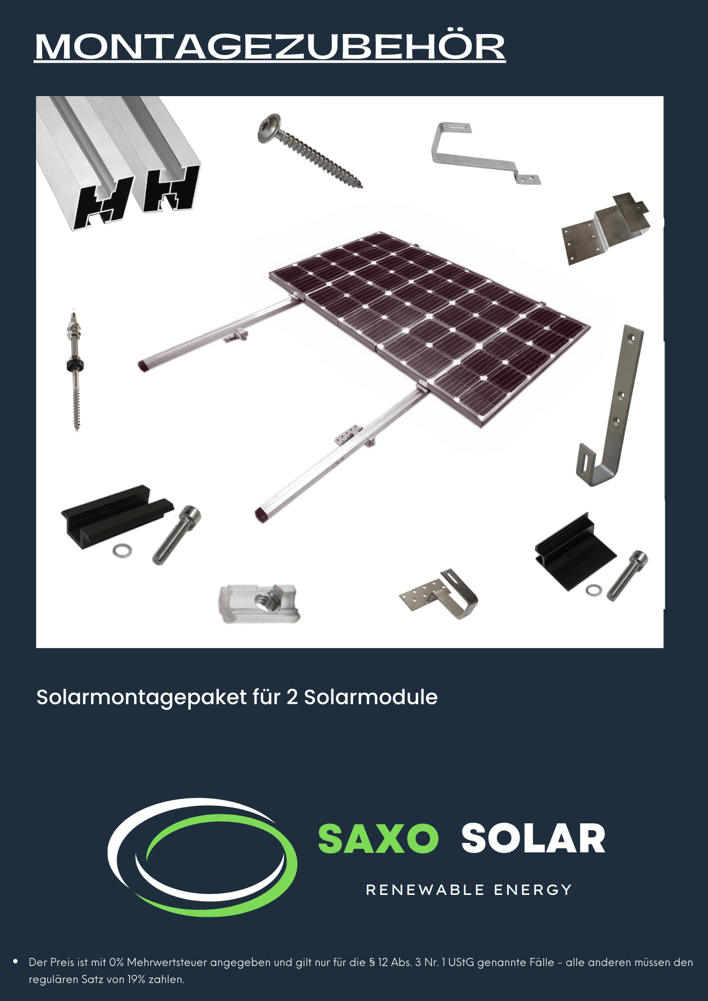 Solarmontagepaket div. Größen für 1 bis 4 Solarmodule