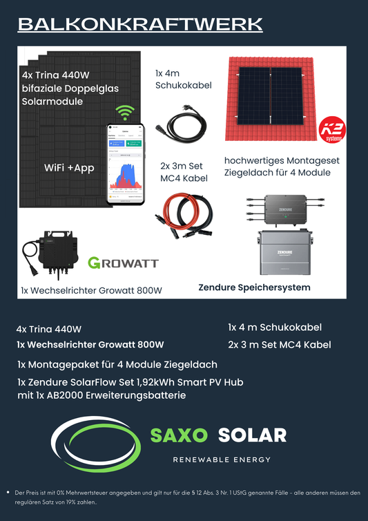 1760 W Balkonkraftwerk Komplettset mit Speicher und Unterkonstruktion