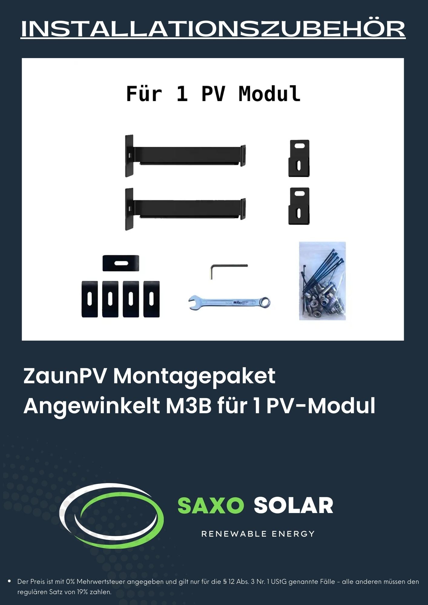 Wattstone ZaunPV Montagepaket Angewinkelt M3B für 1 PV-Modul