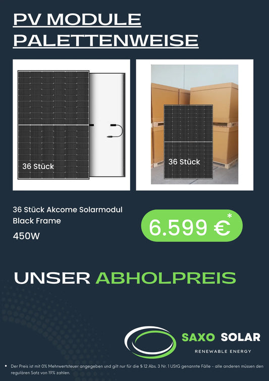 (G) 36 x Akcome Solar Modul Black Frame Half Cell 450 W Tier 1